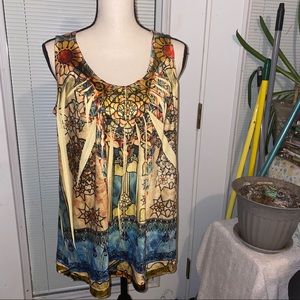 One World size Large blouse yellow, turquoise